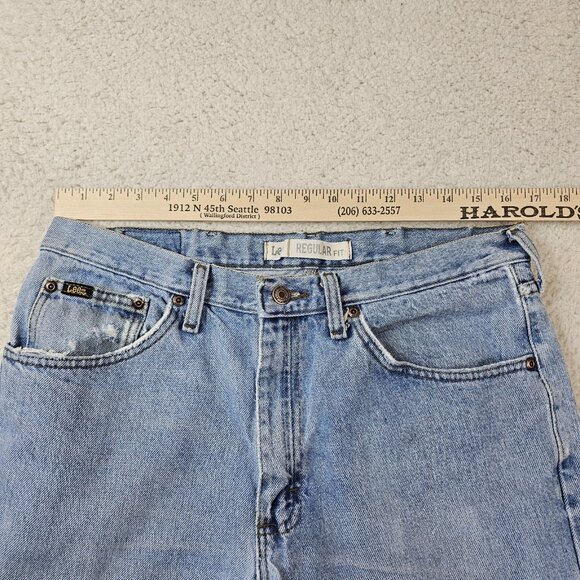 Lee Jeans Mens 34x32 Y2K Blue Denim Light Stone Wash Regular Fit Distressed Norm - Picture 6 of 16